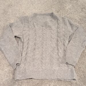 Cozy Gray Cable Knit Sweater